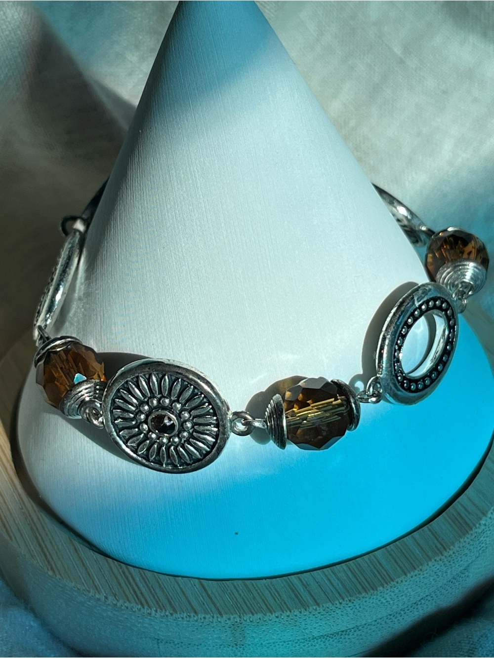 Silver-Tone Bracelet with Amber Faceted Beads